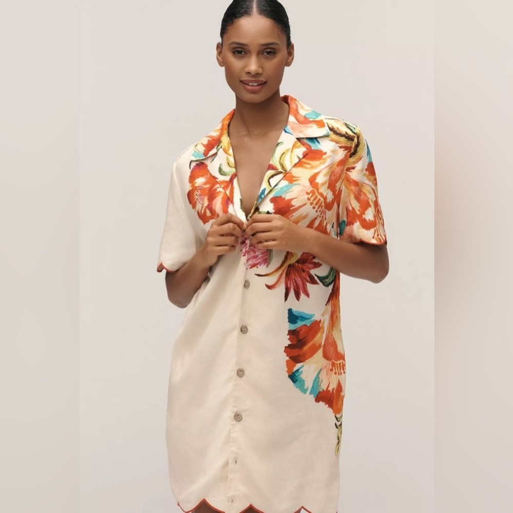 FARM Rio Cream Dress with Orange, Red and Teal Floral Print
